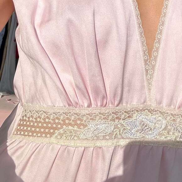 Vintage Baby Pink Lace Trim Maxi Dress - Fairycore Ballet Style - Picture 6 of 8